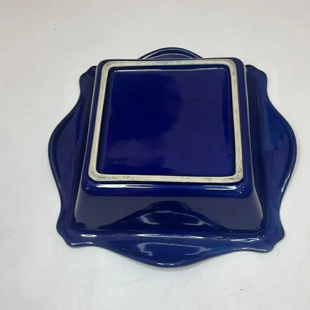 Square Baker 10 In Cobalt Blue Glazed Ovenware Scalloped Country Side Table Top
